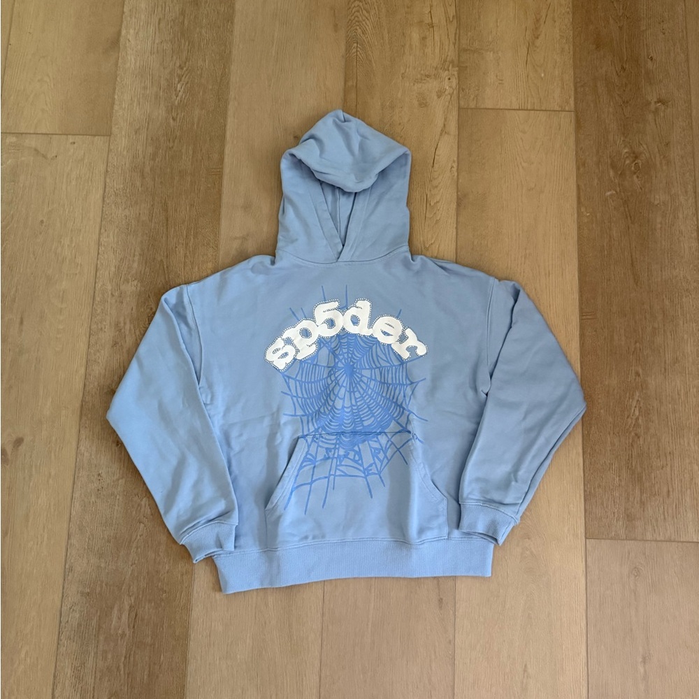 Light Blue Sp5der Hoodie Size: Men’s Medium